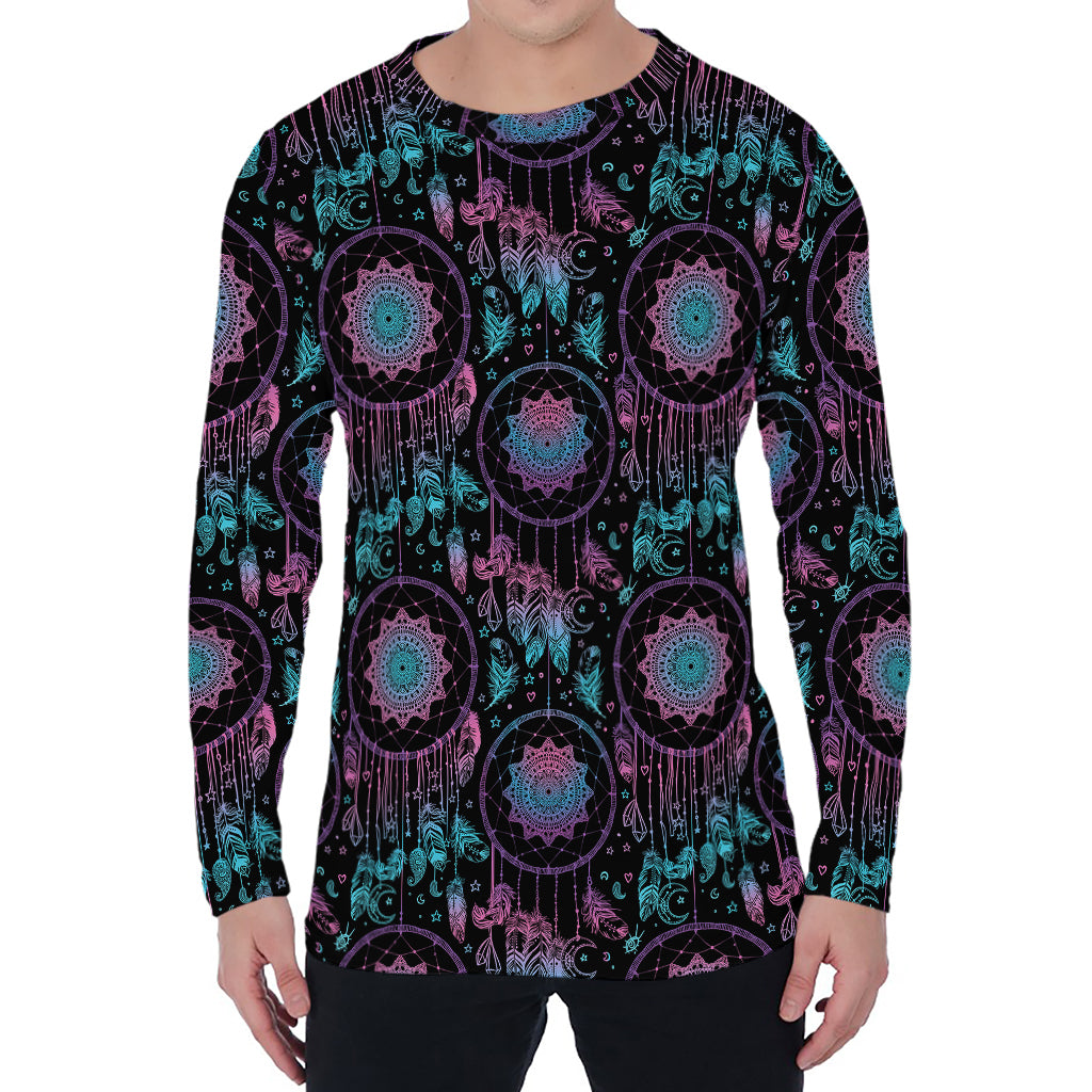 Purple And Blue Dream Catcher Print Men's Long Sleeve T-Shirt