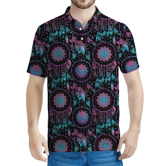 Purple And Blue Dream Catcher Print Men's Polo Shirt