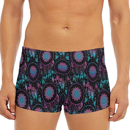 Purple And Blue Dream Catcher Print Men's Short Boxer Briefs
