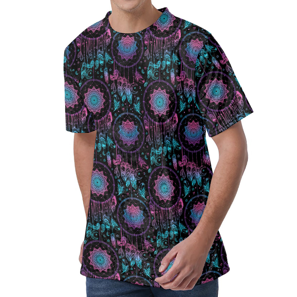 Purple And Blue Dream Catcher Print Men's Velvet T-Shirt