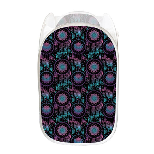 Purple And Blue Dream Catcher Print Mesh Laundry Hamper