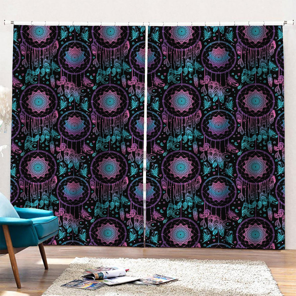 Purple And Blue Dream Catcher Print Pencil Pleat Curtains