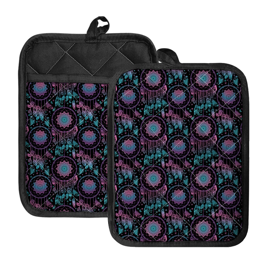 Purple And Blue Dream Catcher Print Pot Holders With Pocket