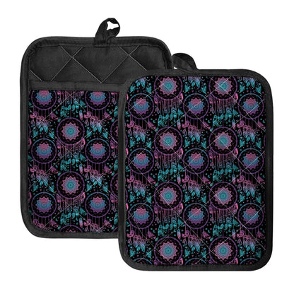 Purple And Blue Dream Catcher Print Pot Holders With Pocket
