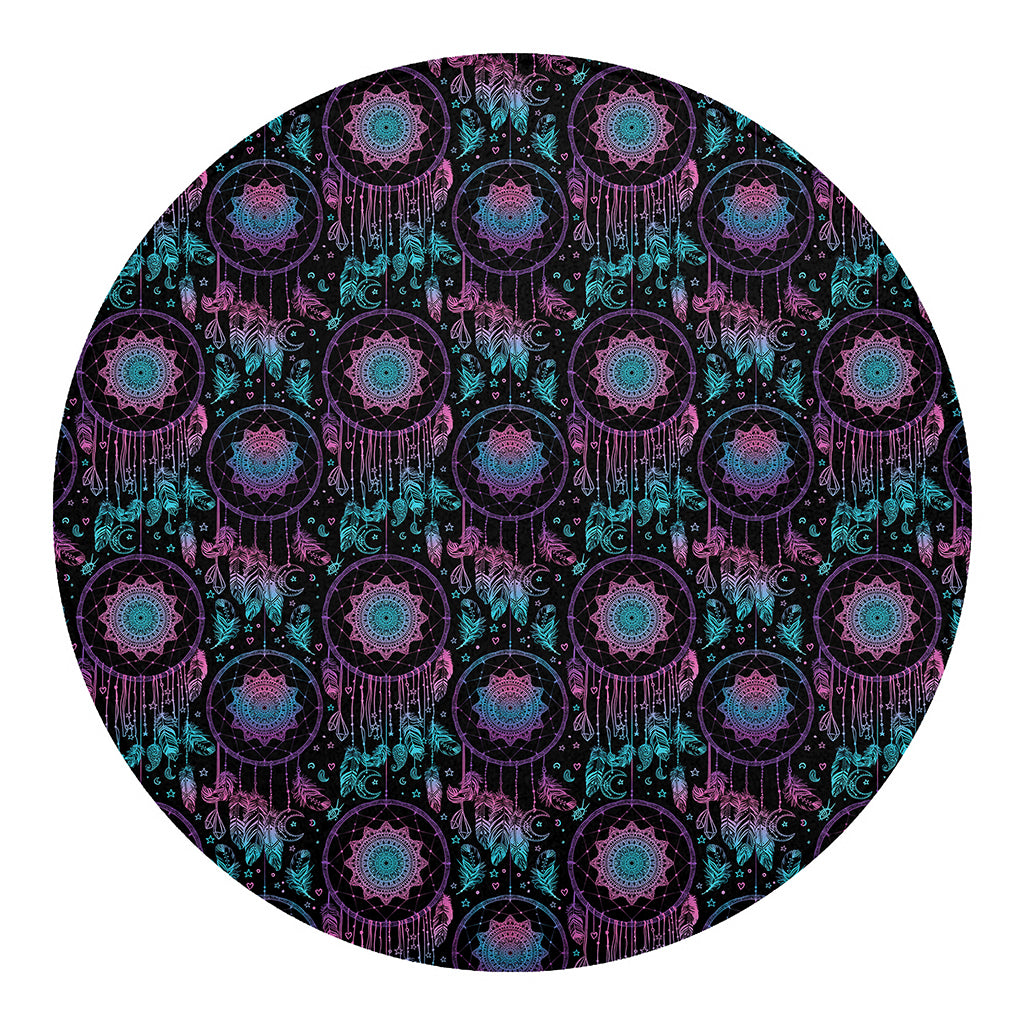 Purple And Blue Dream Catcher Print Round Blanket