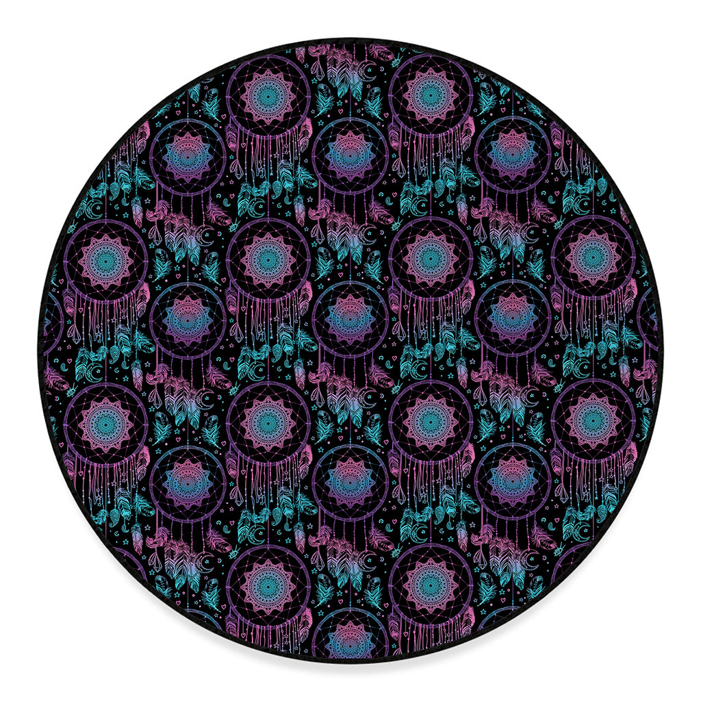 Purple And Blue Dream Catcher Print Round Floor Mat