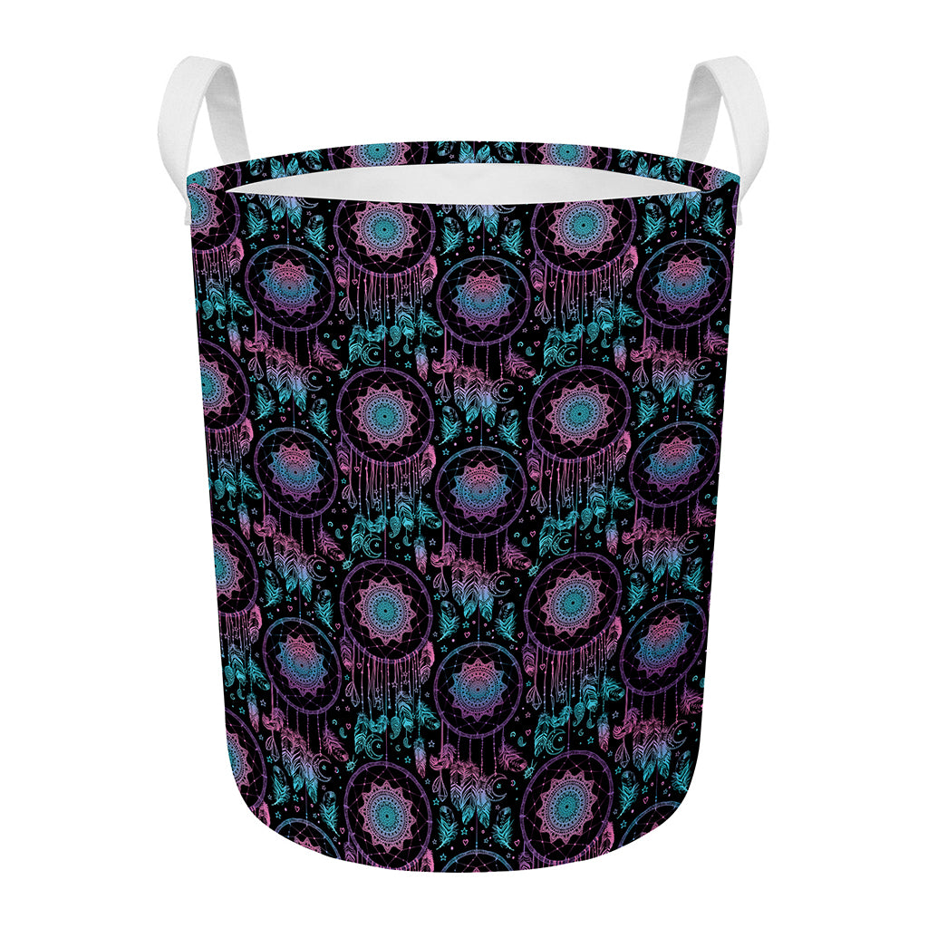 Purple And Blue Dream Catcher Print Round Laundry Basket