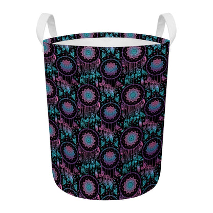 Purple And Blue Dream Catcher Print Round Laundry Basket