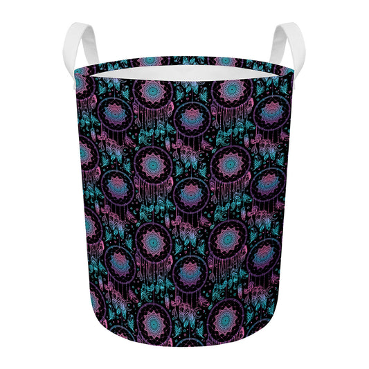 Purple And Blue Dream Catcher Print Round Laundry Basket