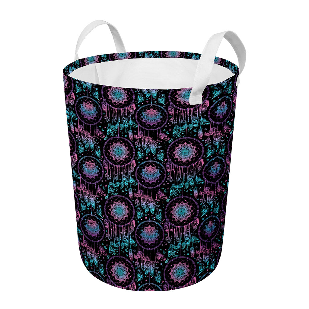 Purple And Blue Dream Catcher Print Round Laundry Basket