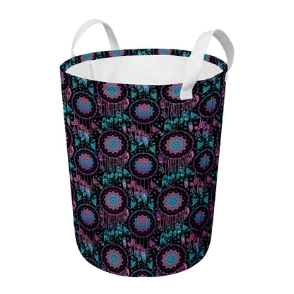 Purple And Blue Dream Catcher Print Round Laundry Basket