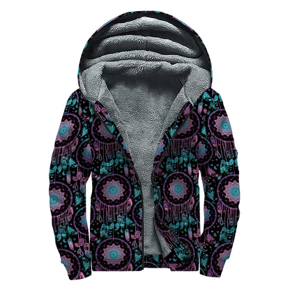 Purple And Blue Dream Catcher Print Sherpa Lined Zip Up Hoodie