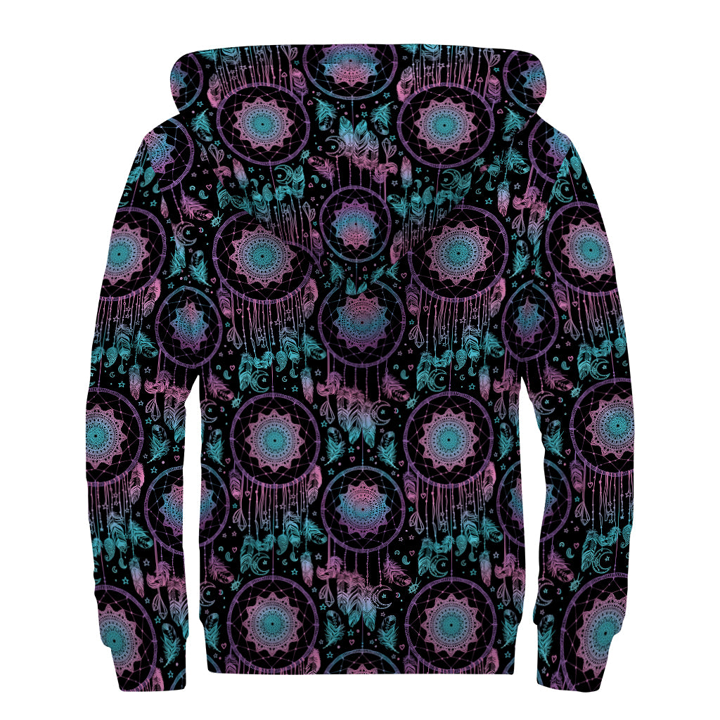 Purple And Blue Dream Catcher Print Sherpa Lined Zip Up Hoodie