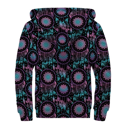 Purple And Blue Dream Catcher Print Sherpa Lined Zip Up Hoodie