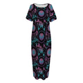 Purple And Blue Dream Catcher Print Short Sleeve Long Nightdress