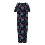 Purple And Blue Dream Catcher Print Short Sleeve Long Nightdress
