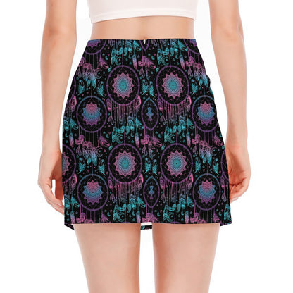 Purple And Blue Dream Catcher Print Side Slit Mini Skirt