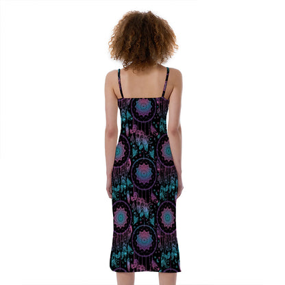 Purple And Blue Dream Catcher Print Slim Fit Midi Cami Dress
