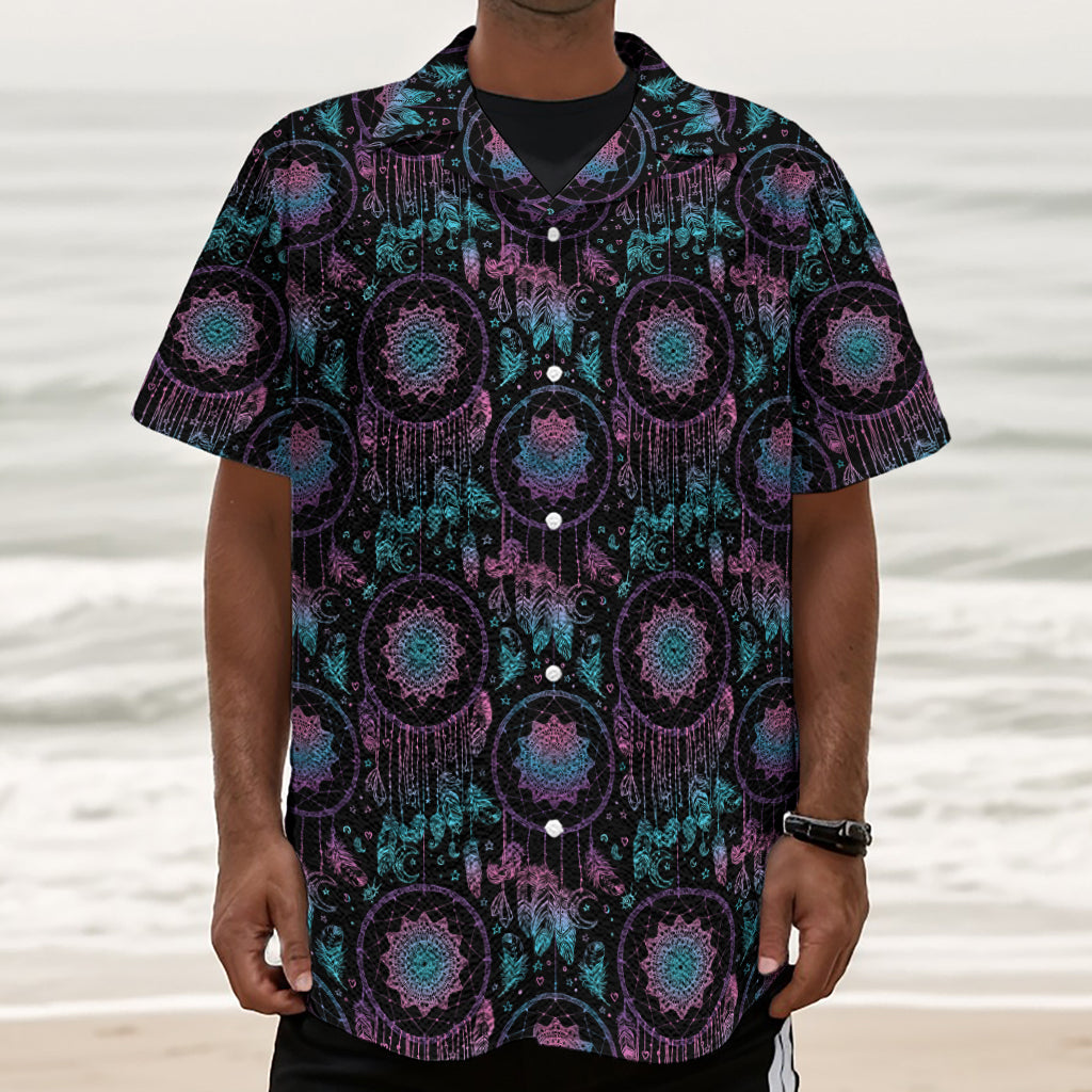 Purple And Blue Dream Catcher Print Textured Short Sleeve Shirt