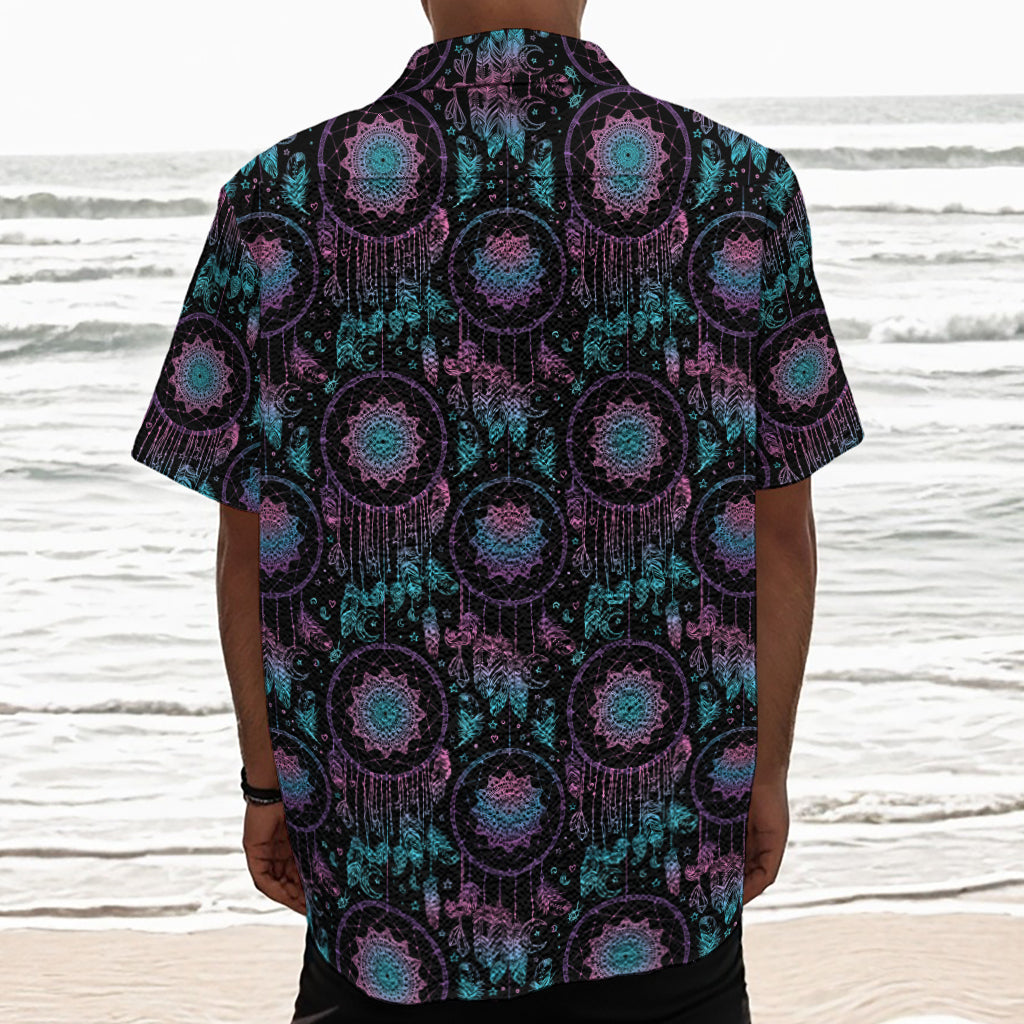 Purple And Blue Dream Catcher Print Textured Short Sleeve Shirt