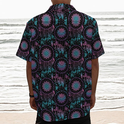 Purple And Blue Dream Catcher Print Textured Short Sleeve Shirt