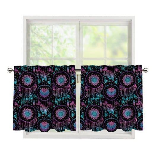 Purple And Blue Dream Catcher Print Tier Curtains