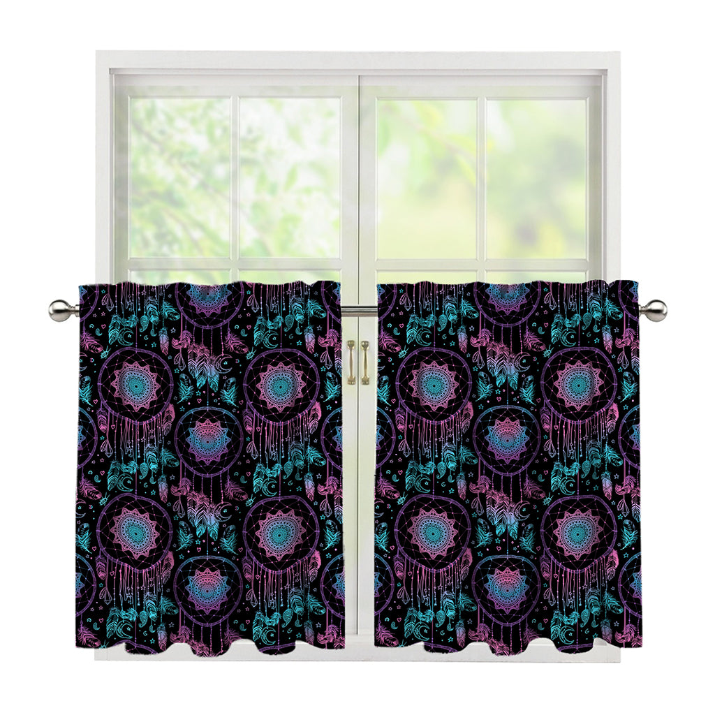 Purple And Blue Dream Catcher Print Tier Curtains
