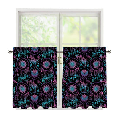 Purple And Blue Dream Catcher Print Tier Curtains