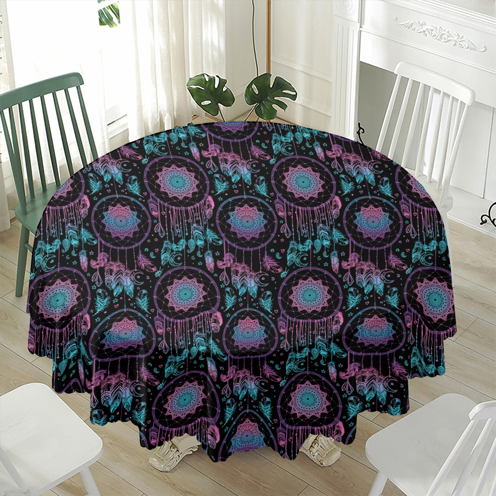 Purple And Blue Dream Catcher Print Waterproof Round Tablecloth