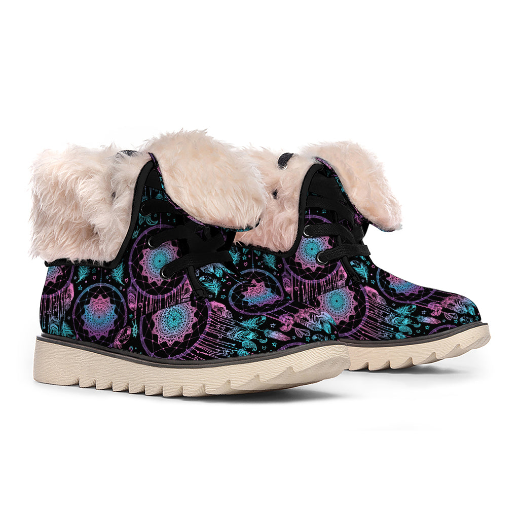 Purple And Blue Dream Catcher Print Winter Boots