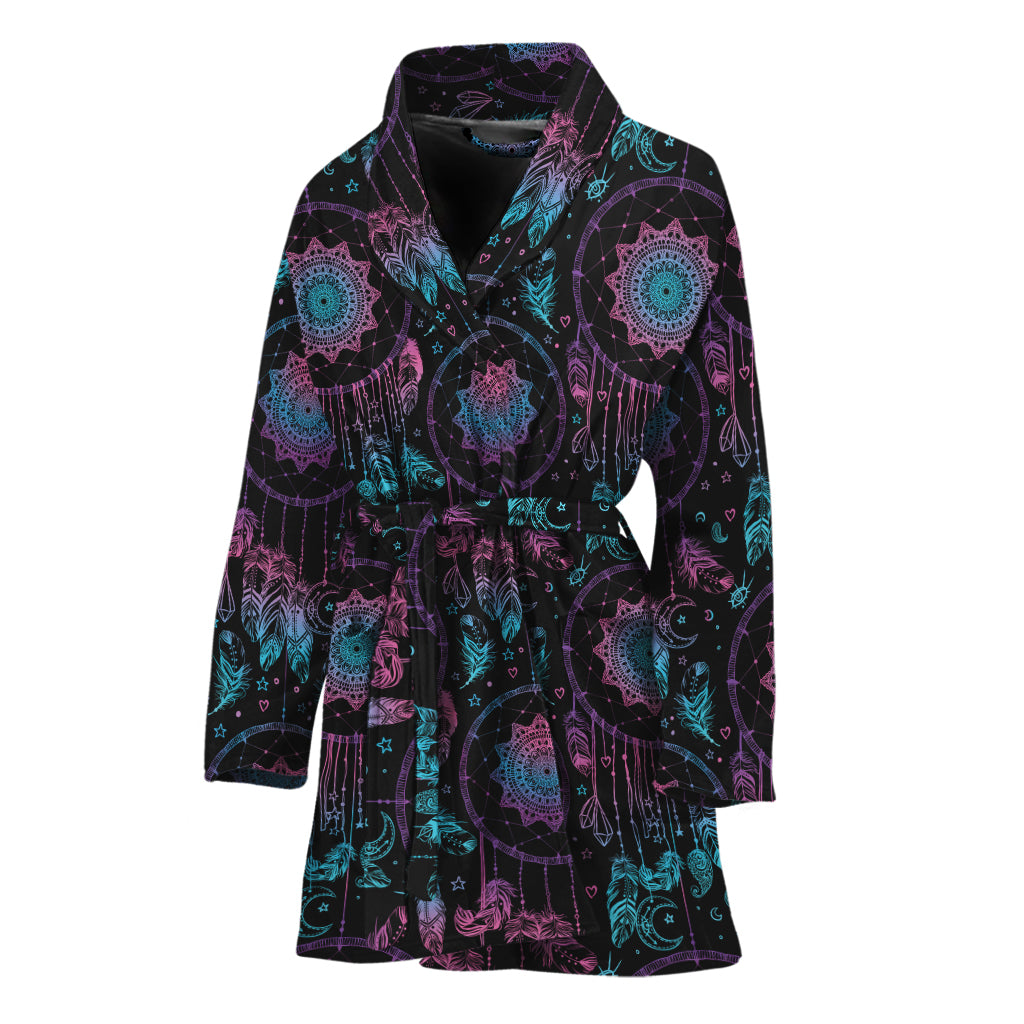 Purple And Blue Dream Catcher Print Women's Bathrobe