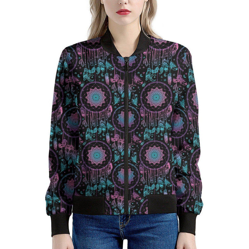 Purple And Blue Dream Catcher Print Women's Bomber Jacket