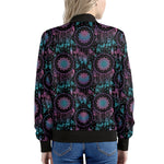 Purple And Blue Dream Catcher Print Women's Bomber Jacket