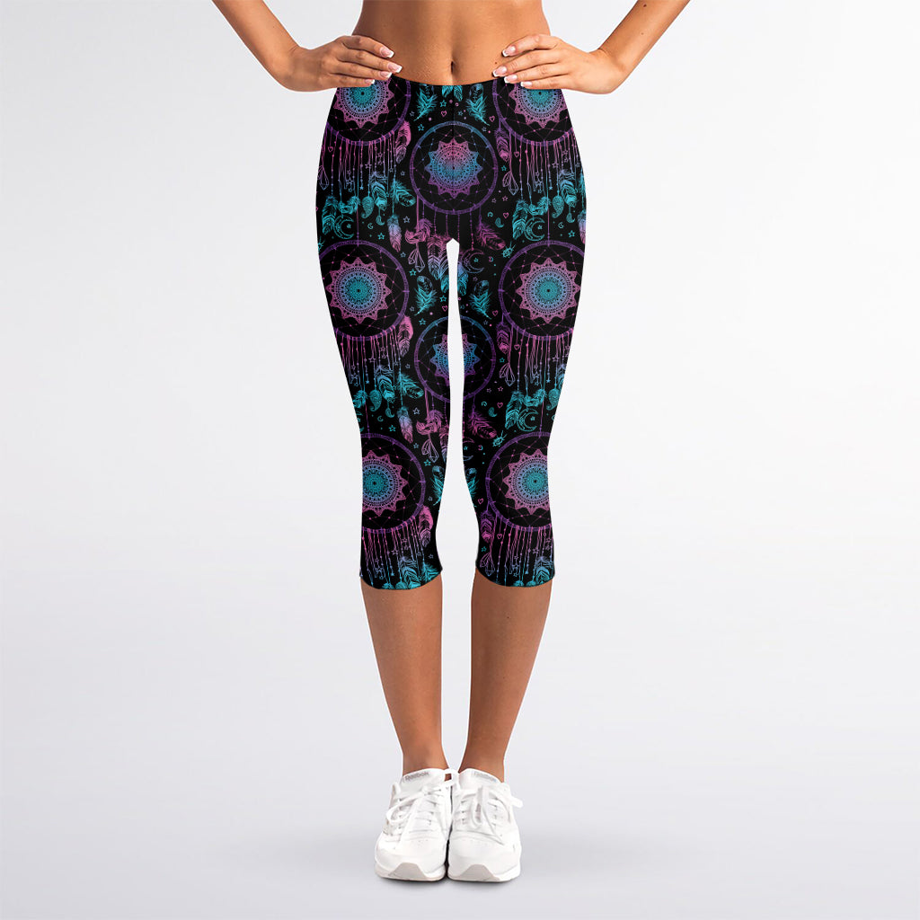Purple And Blue Dream Catcher Print Women's Capri Leggings