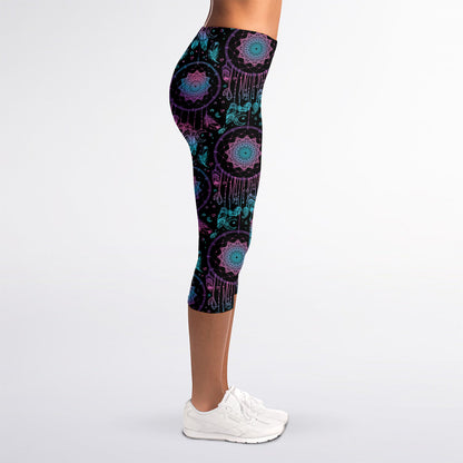 Purple And Blue Dream Catcher Print Women's Capri Leggings