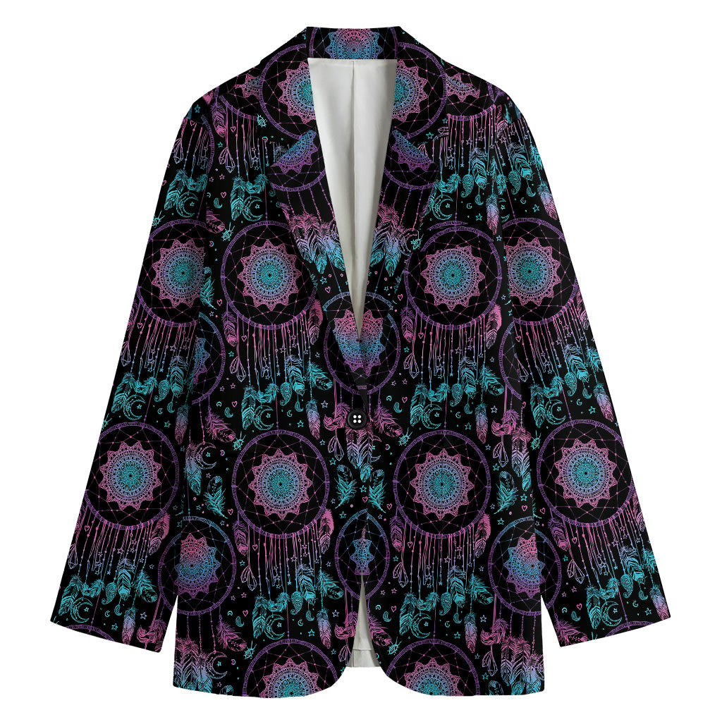 Purple And Blue Dream Catcher Print Women's Cotton Blazer