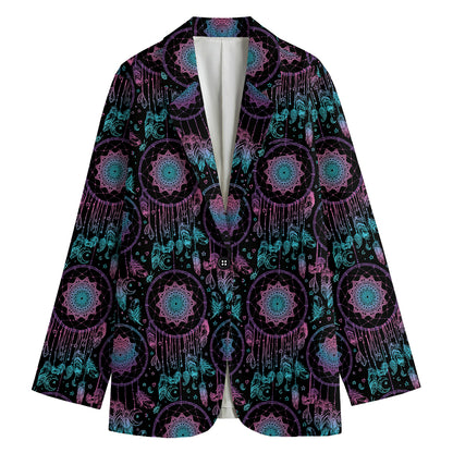 Purple And Blue Dream Catcher Print Women's Cotton Blazer