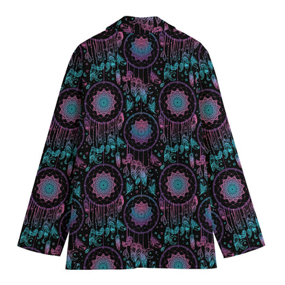 Purple And Blue Dream Catcher Print Women's Cotton Blazer