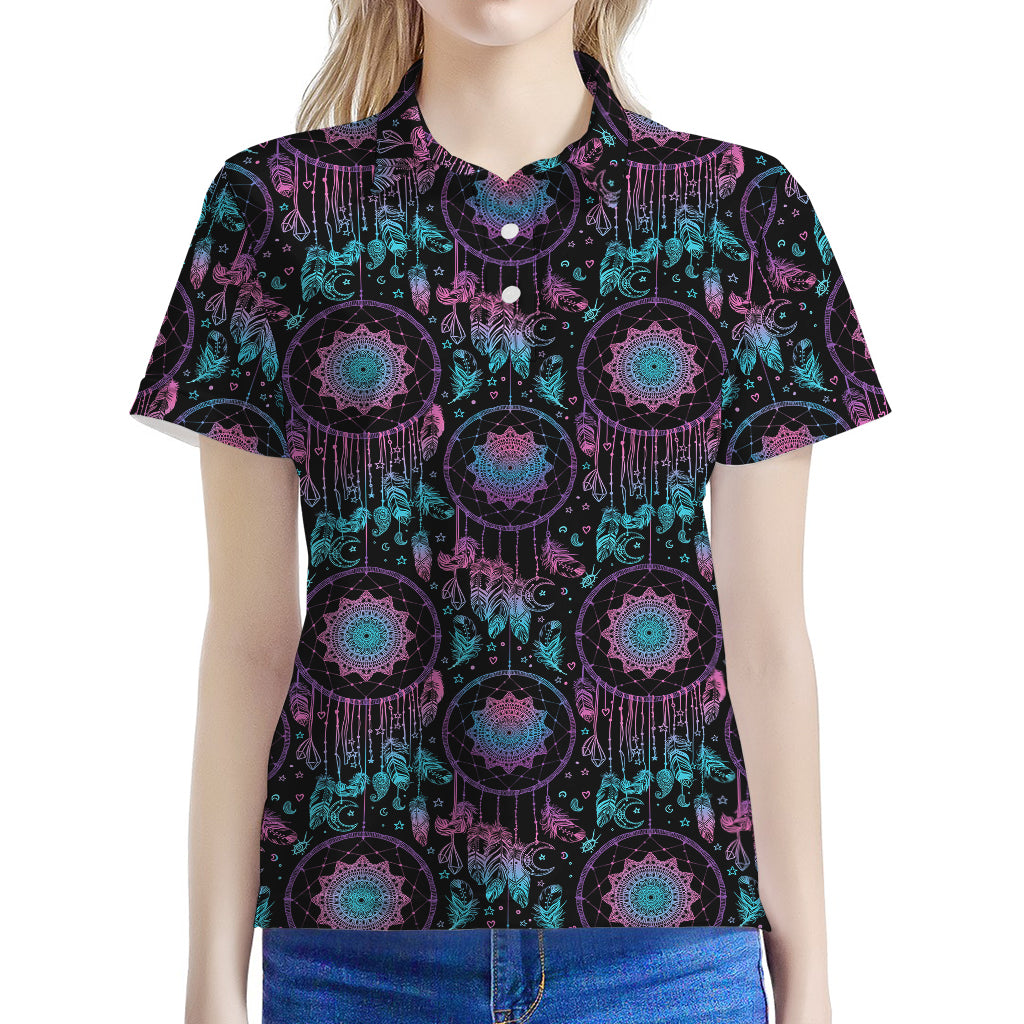 Purple And Blue Dream Catcher Print Women's Polo Shirt
