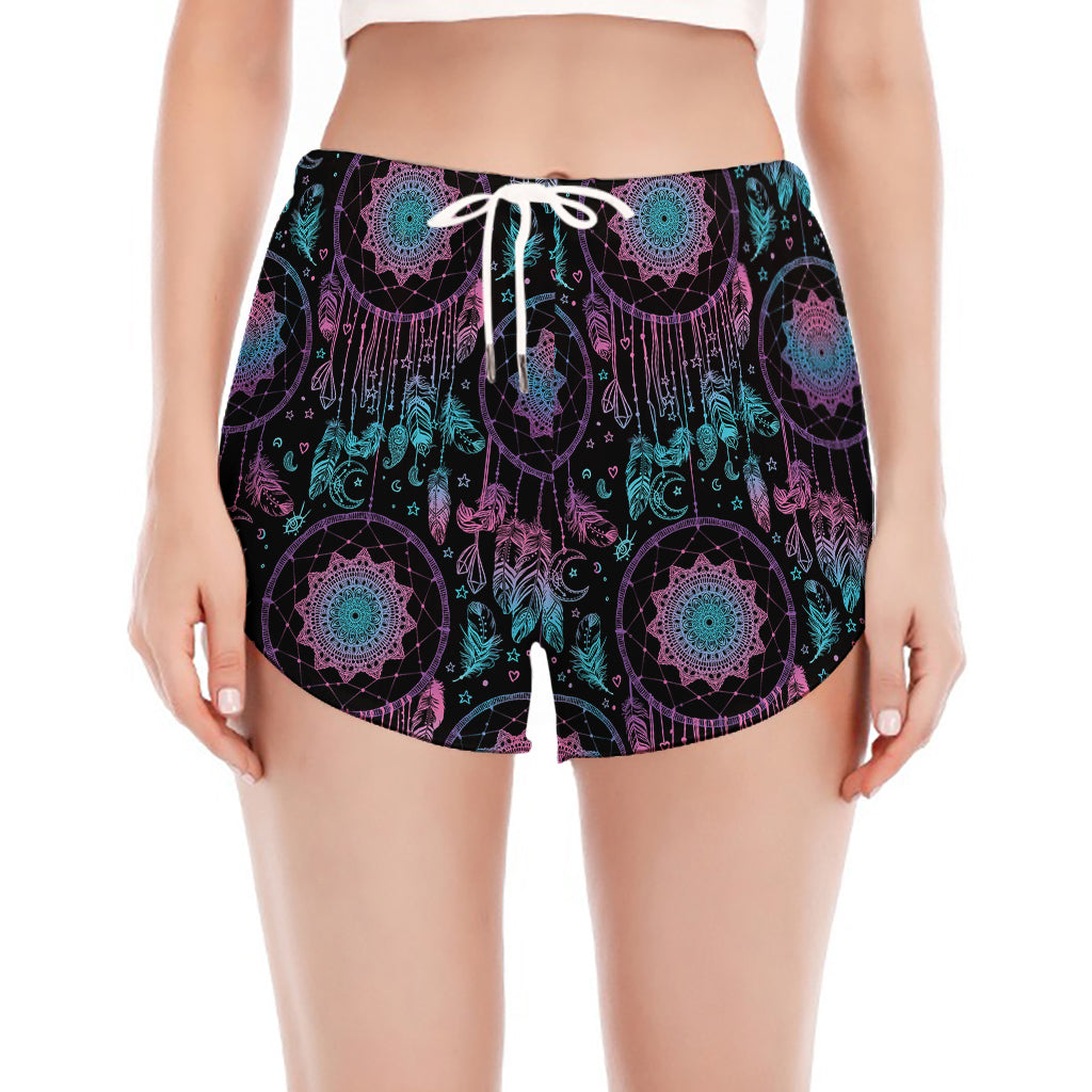 Purple And Blue Dream Catcher Print Women's Split Running Shorts