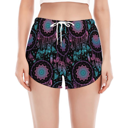 Purple And Blue Dream Catcher Print Women's Split Running Shorts