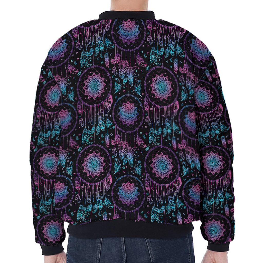 Purple And Blue Dream Catcher Print Zip Sleeve Bomber Jacket