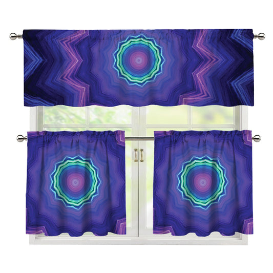 Purple And Blue Kaleidoscope Print 3 Piece Kitchen Curtains