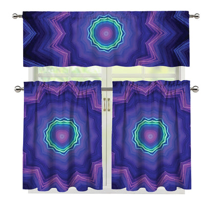 Purple And Blue Kaleidoscope Print 3 Piece Kitchen Curtains