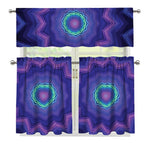 Purple And Blue Kaleidoscope Print 3 Piece Kitchen Curtains