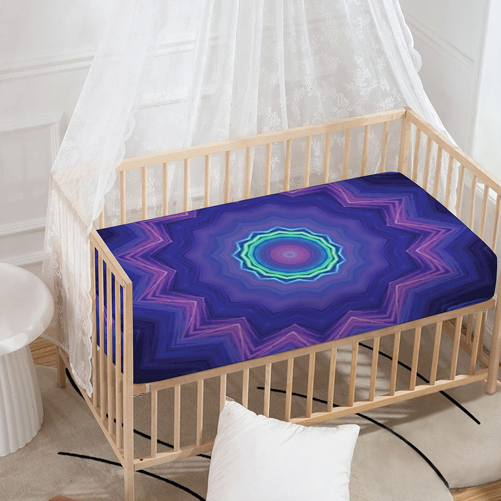 Purple And Blue Kaleidoscope Print Baby Crib Sheet