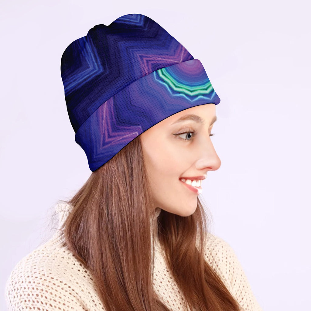 Purple And Blue Kaleidoscope Print Beanie