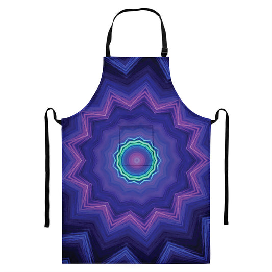 Purple And Blue Kaleidoscope Print Bib Apron With Pocket
