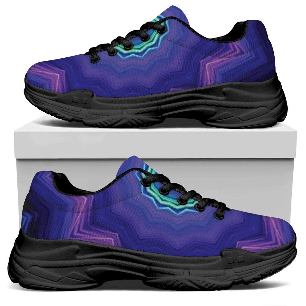 Purple And Blue Kaleidoscope Print Black Chunky Shoes