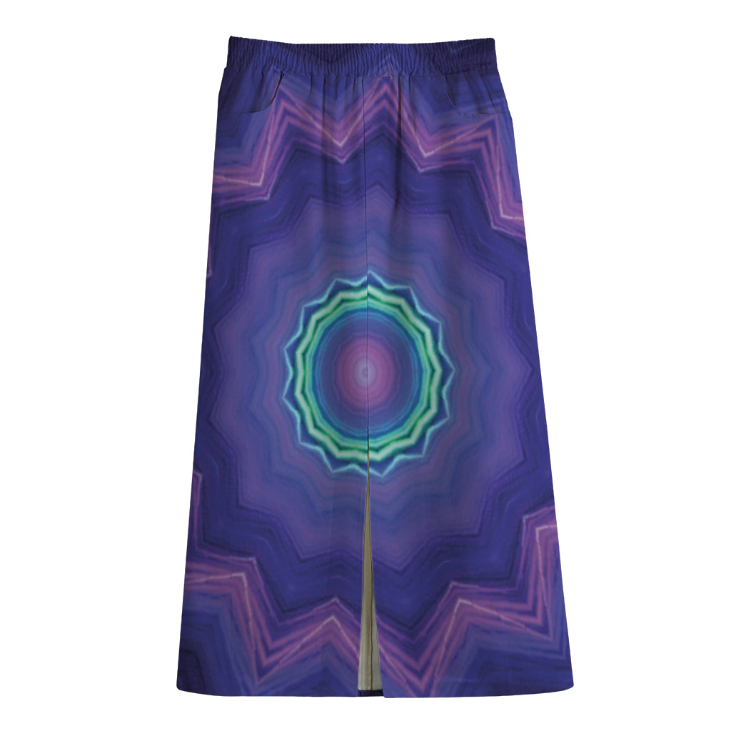 Purple And Blue Kaleidoscope Print Cotton Front Slit Maxi Skirt